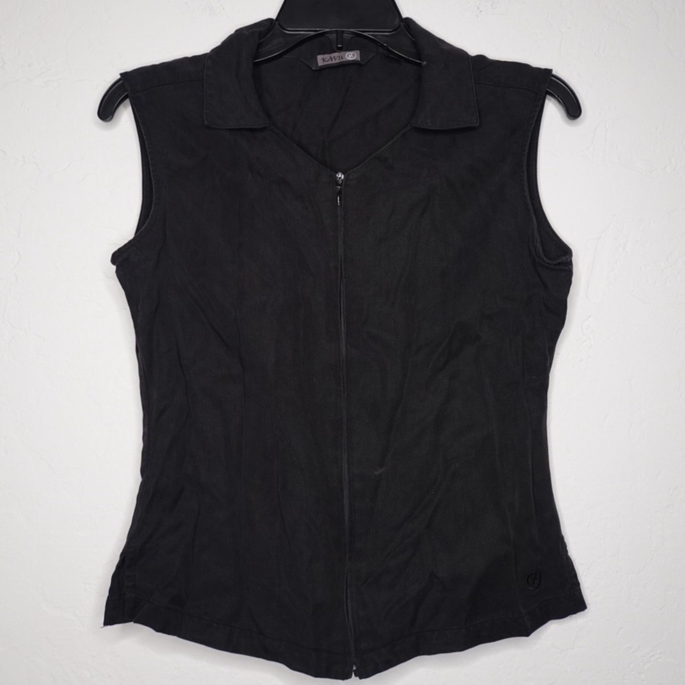 KAVU Women’s Black Sleeveless Collared Zip Top – Size Small